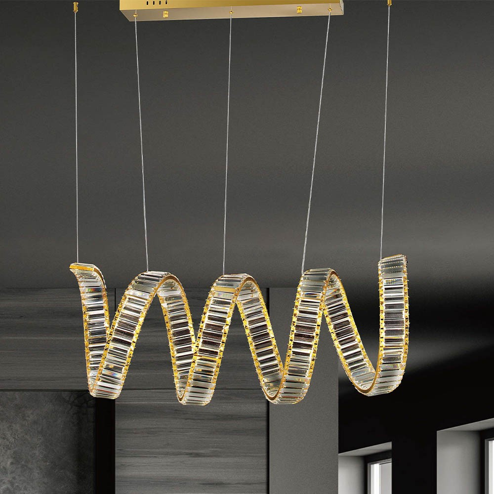 LED 64W 三色變光 現代風金屬水晶片藝術吊燈 18-60561
