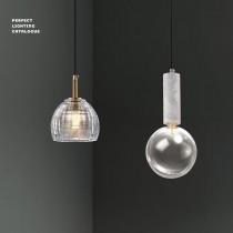 工業風金屬電鍍手工玻璃/大理石透明玻璃吊燈18-62481、62482